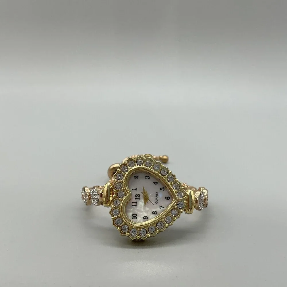 MOP Dial Womens Watch 28mm Gold Tone Heart Crystal Bolo Adjustable Bracelet